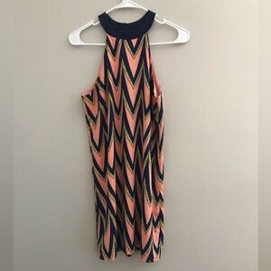 Pink Owl multicolored zig-zag design jewel neck sleeveless boho dress size small